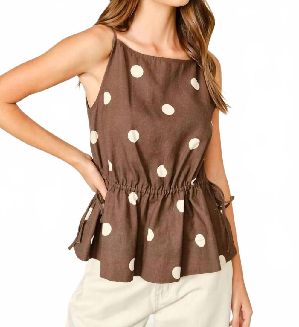 NEW AARON & AMBER soft touch polka dot babydoll waist top in mocha